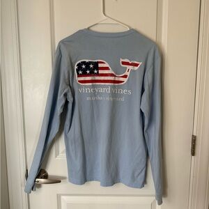 Vineyard Vines Light Blue Long-Sleeve Pocket Tee with American Whale Logo